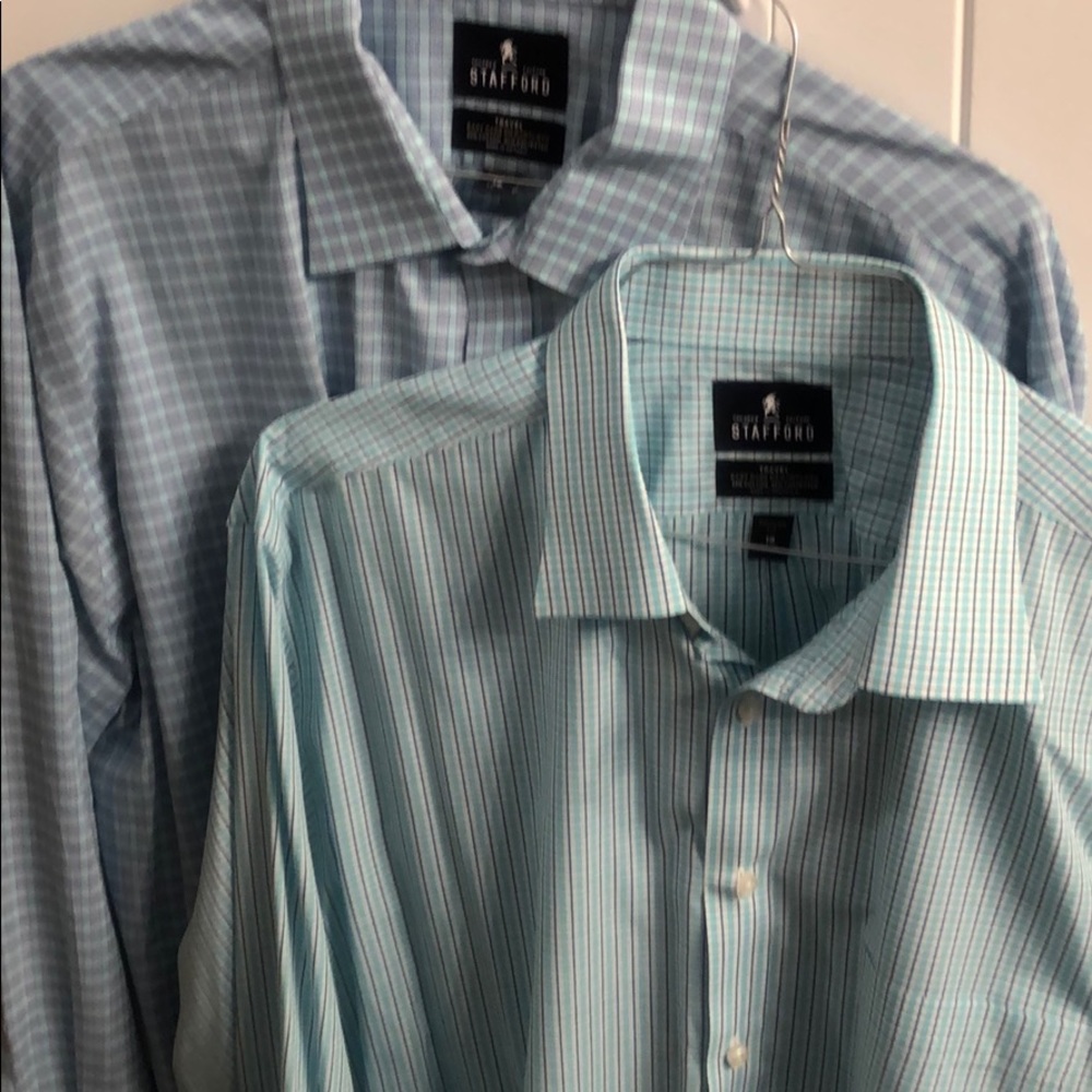 Two spring-plaid, men’s Stafford dress shirts